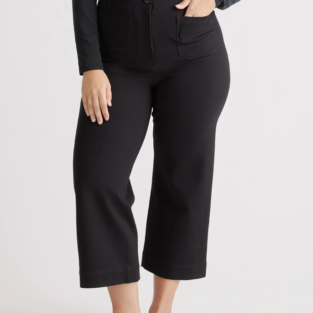Quince Black Cropped Wide-Leg Pants